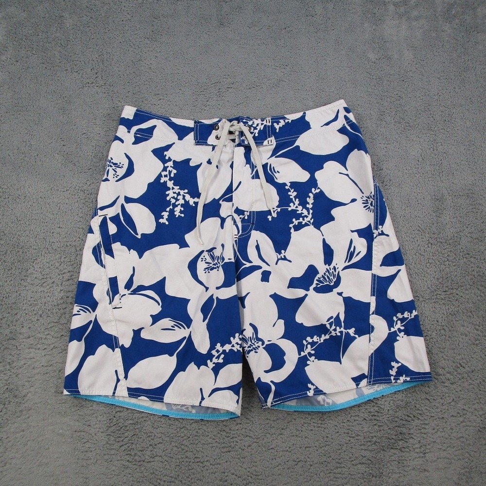 American Eagle Mens Blue White Floral Hibiscus Board Shorts Swim Trunks 35